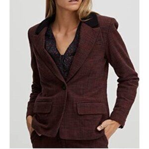 Atelier Reve Plaid Small S Suit Jacket Blazer 34 EU Brick Red Black Plaid NEW
